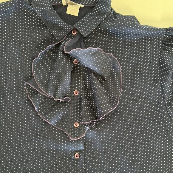 Levi Strauss Button Down Blouse Blue with White Polka Dots Dark Academia Size L - Picture 4 of 12